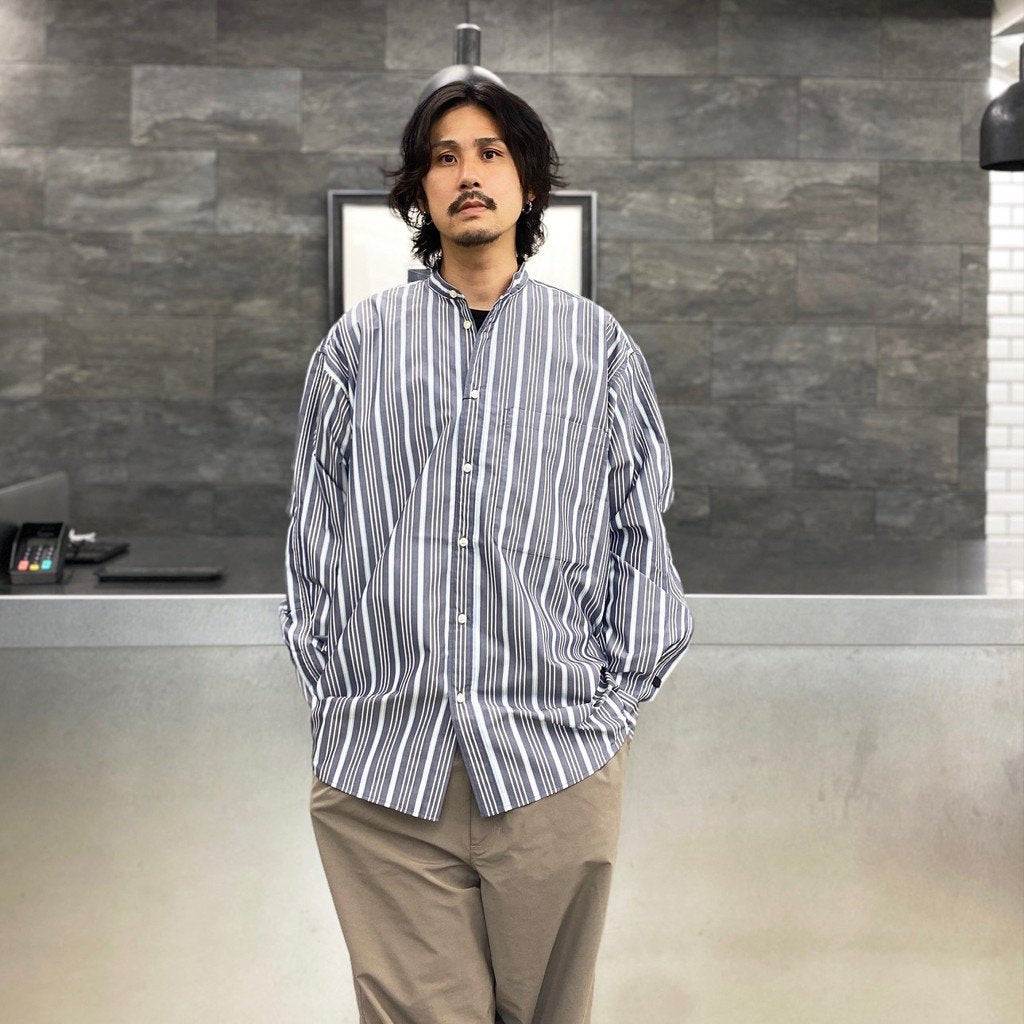TECH BAND COLLAR SHIRTS L/S STRIPE #NAVY [BE-92022W]