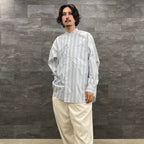 TECH BAND COLLAR SHIRT L/S STRIPE #SAX [BE-92022W]