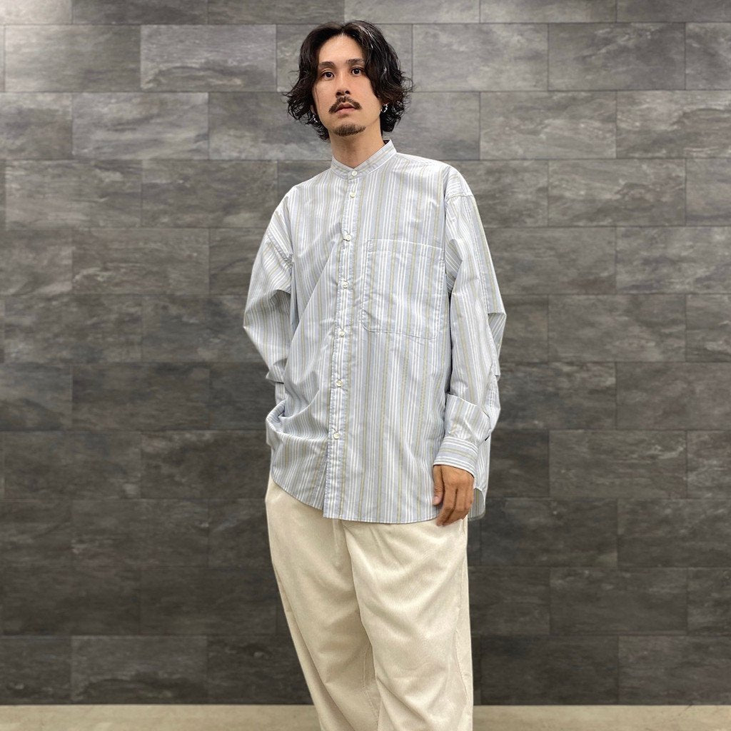 TECH BAND COLLAR SHIRT L/S STRIPE #SAX [BE-92022W]