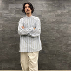 TECH BAND COLLAR SHIRT L/S STRIPE #SAX [BE-92022W]