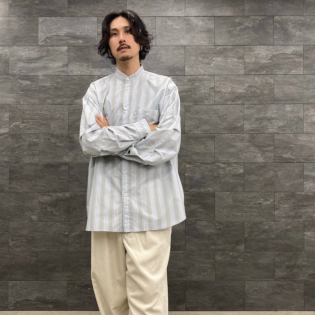 TECH BAND COLLAR SHIRT L/S STRIPE #SAX [BE-92022W]
