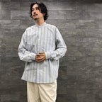 TECH BAND COLLAR SHIRT L/S STRIPE #SAX [BE-92022W]