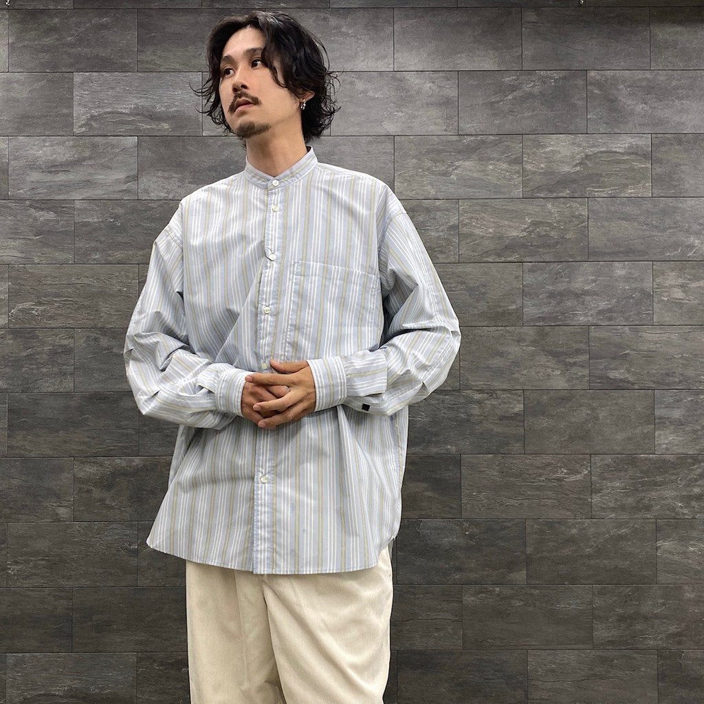 TECH BAND COLLAR SHIRT L/S STRIPE #SAX [BE-92022W]