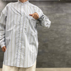 TECH BAND COLLAR SHIRT L/S STRIPE #SAX [BE-92022W]