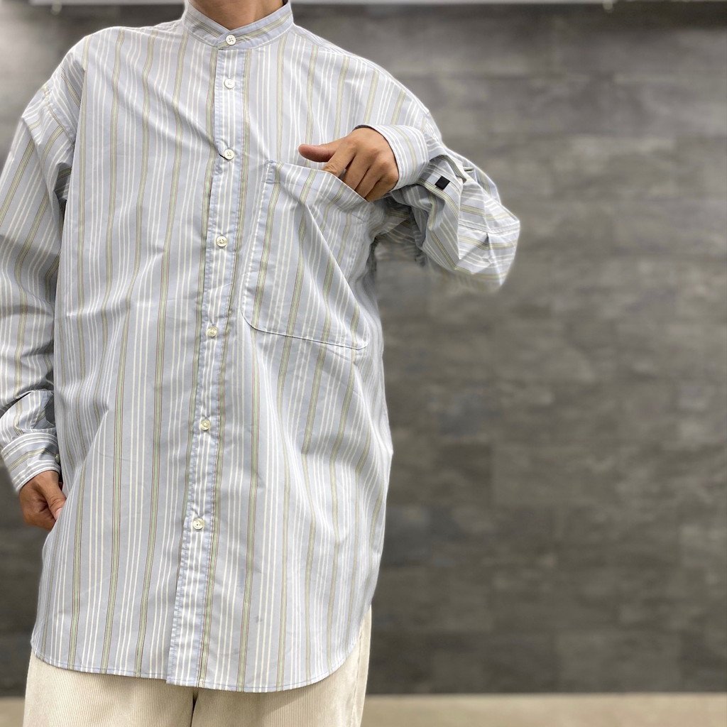 TECH BAND COLLAR SHIRT L/S STRIPE #SAX [BE-92022W]
