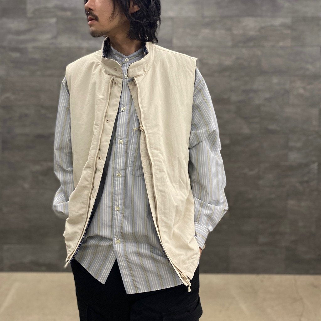 TECH BAND COLLAR SHIRT L/S STRIPE #SAX [BE-92022W]