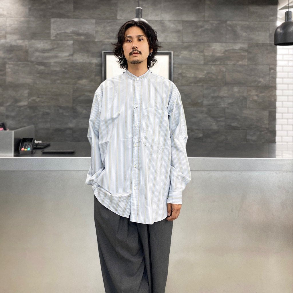 TECH BAND COLLAR SHIRT L/S STRIPE #SAX [BE-92022W]