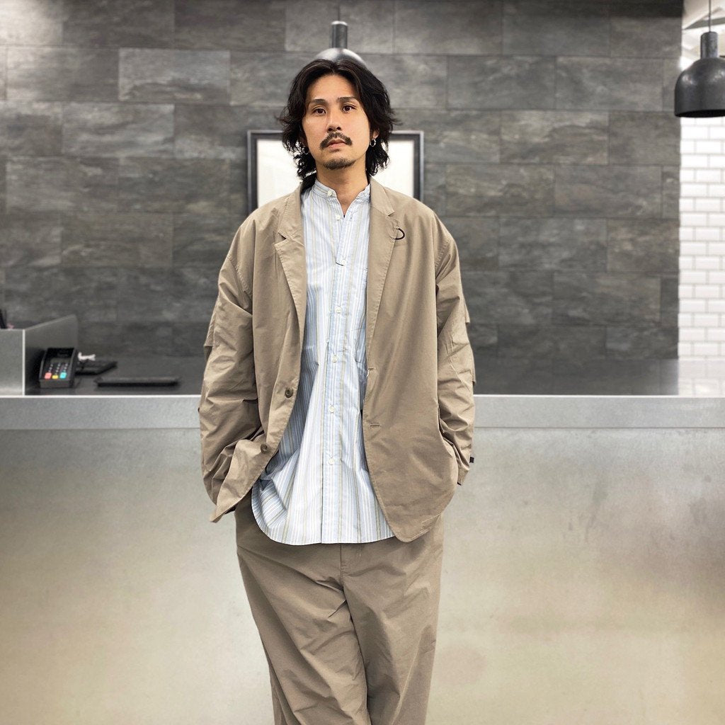 TECH BAND COLLAR SHIRT L/S STRIPE #SAX [BE-92022W]