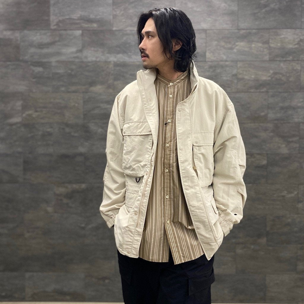 TECH BAND COLLAR SHIRTS L/S STRIPE #BEIGE [BE-92022W]