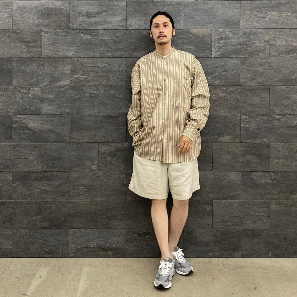 TECH BAND COLLAR SHIRTS L/S STRIPE #BEIGE [BE-92022W]