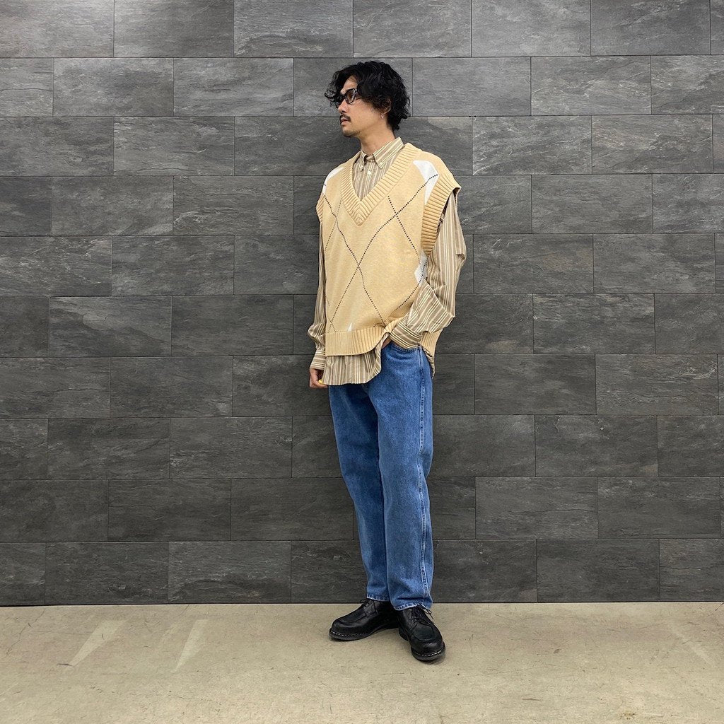 TECH BUTTON DOWN SHIRT L/S STRIPE #BEIGE [BE-89022W]