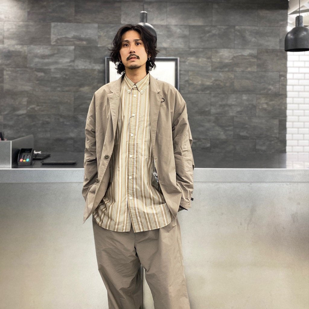 TECH BUTTON DOWN SHIRT L/S STRIPE #BEIGE [BE-89022W]