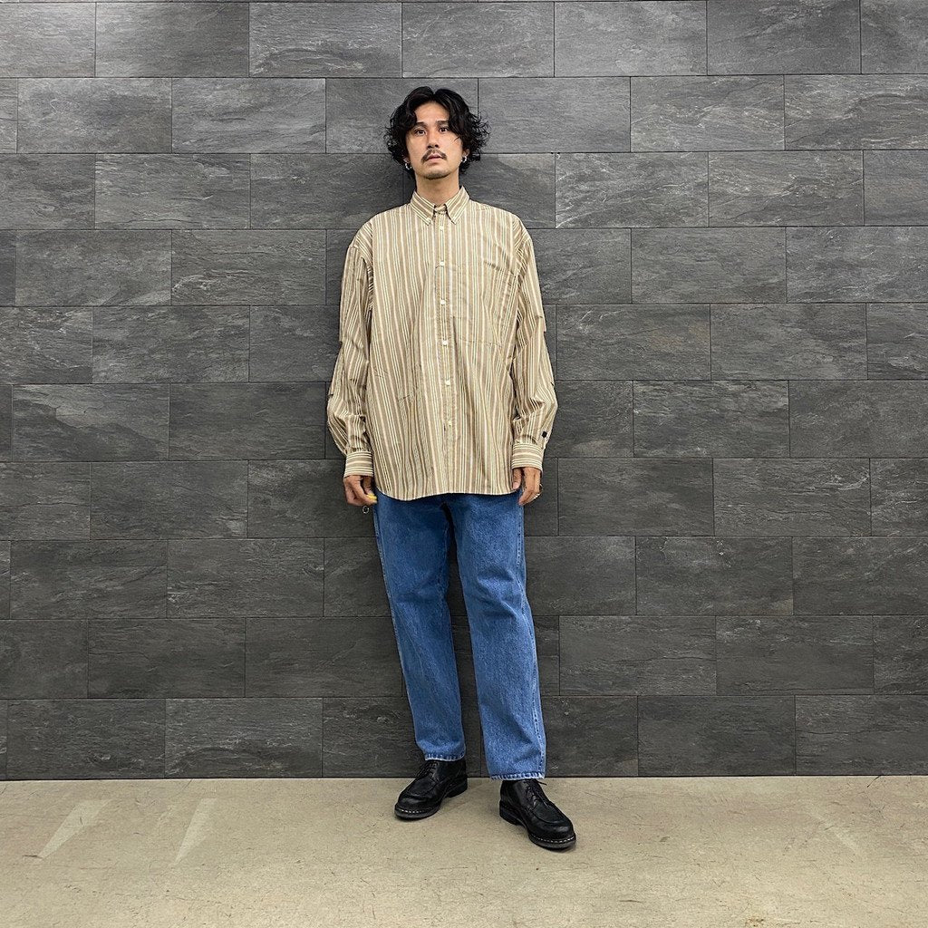 TECH BUTTON DOWN SHIRT L/S STRIPE #BEIGE [BE-89022W]