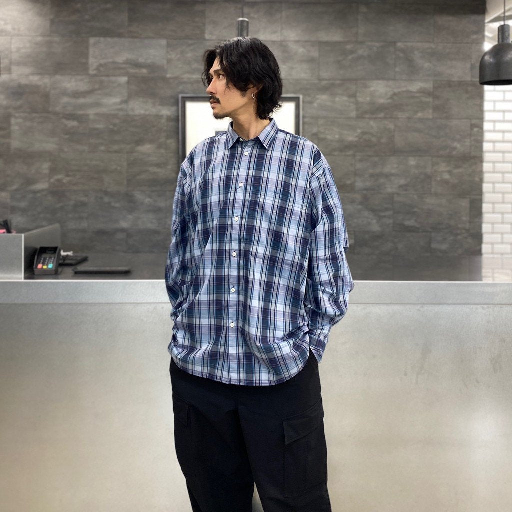 科技感常規領襯衫 L/S 格紋 #NAVY 格紋 [BE-85022W]