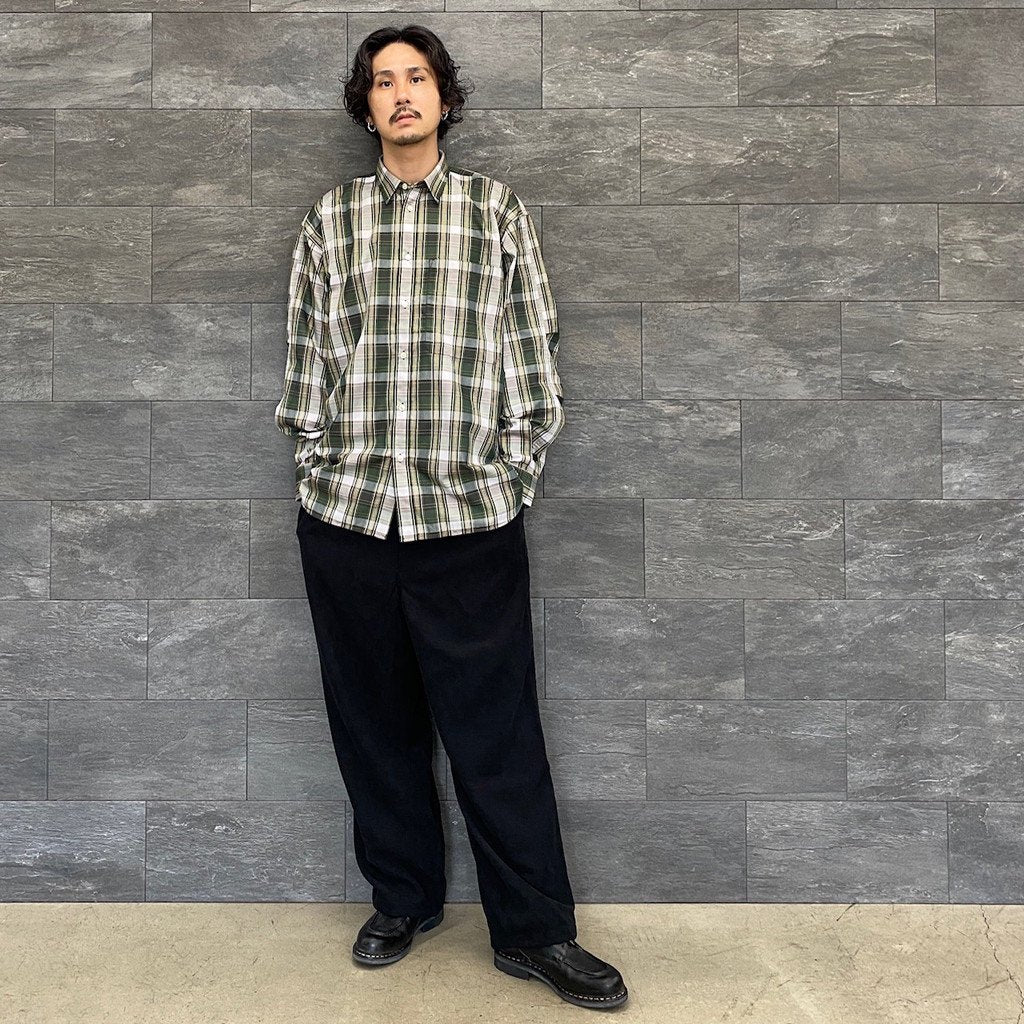 TECH REGULAR COLLAR SHIRTS L/S PLAIDS #GREEN CHECK [BE-85022W]