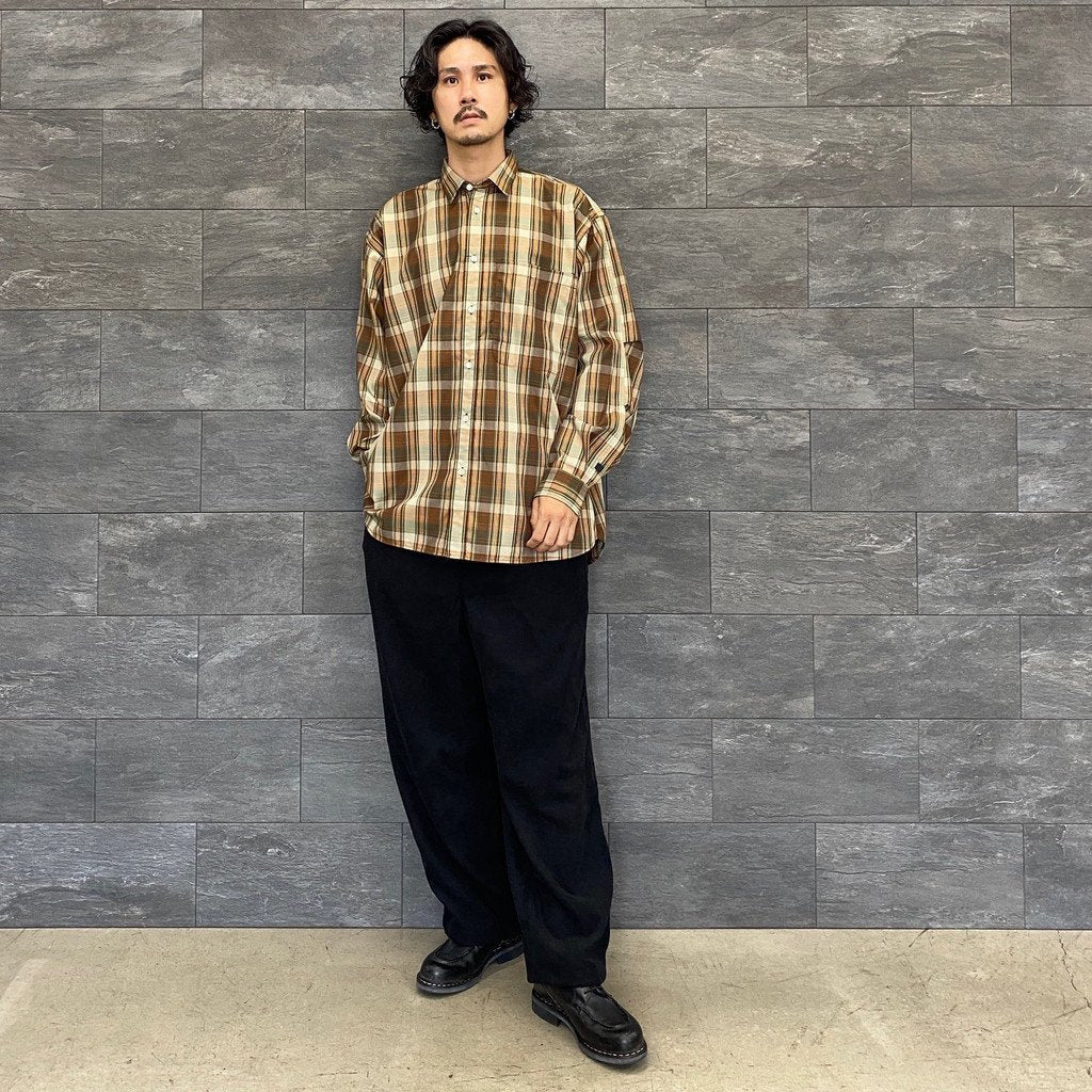 科技感常規領襯衫 L/S 格紋 #棕色格紋 [BE-85022W]