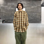 科技感常規領襯衫 L/S 格紋 #棕色格紋 [BE-85022W]