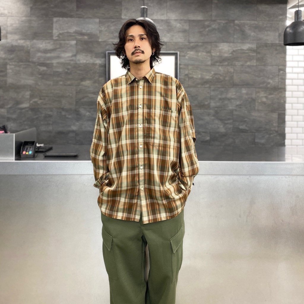 科技感常規領襯衫 L/S 格紋 #棕色格紋 [BE-85022W]