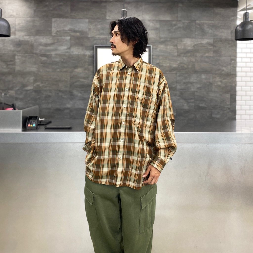 科技感常規領襯衫 L/S 格紋 #棕色格紋 [BE-85022W]