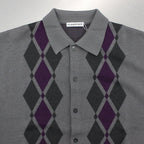 ARGYLE ITALIAN KNIT CARDIGAN #CHARCOAL [22AW-FS-17]