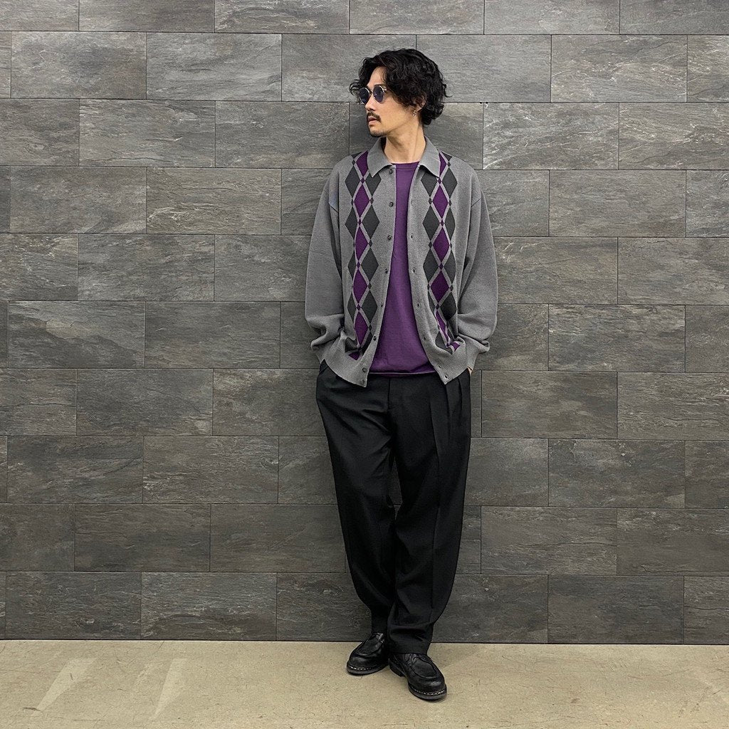 ARGYLE ITALIAN KNIT CARDIGAN #CHARCOAL [22AW-FS-17]