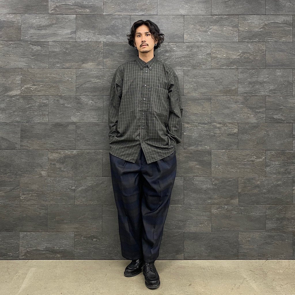 TECH BUTTON DOWN SHIRT L/S TARTAN PLAIDS #GREEN [BE-88022W]