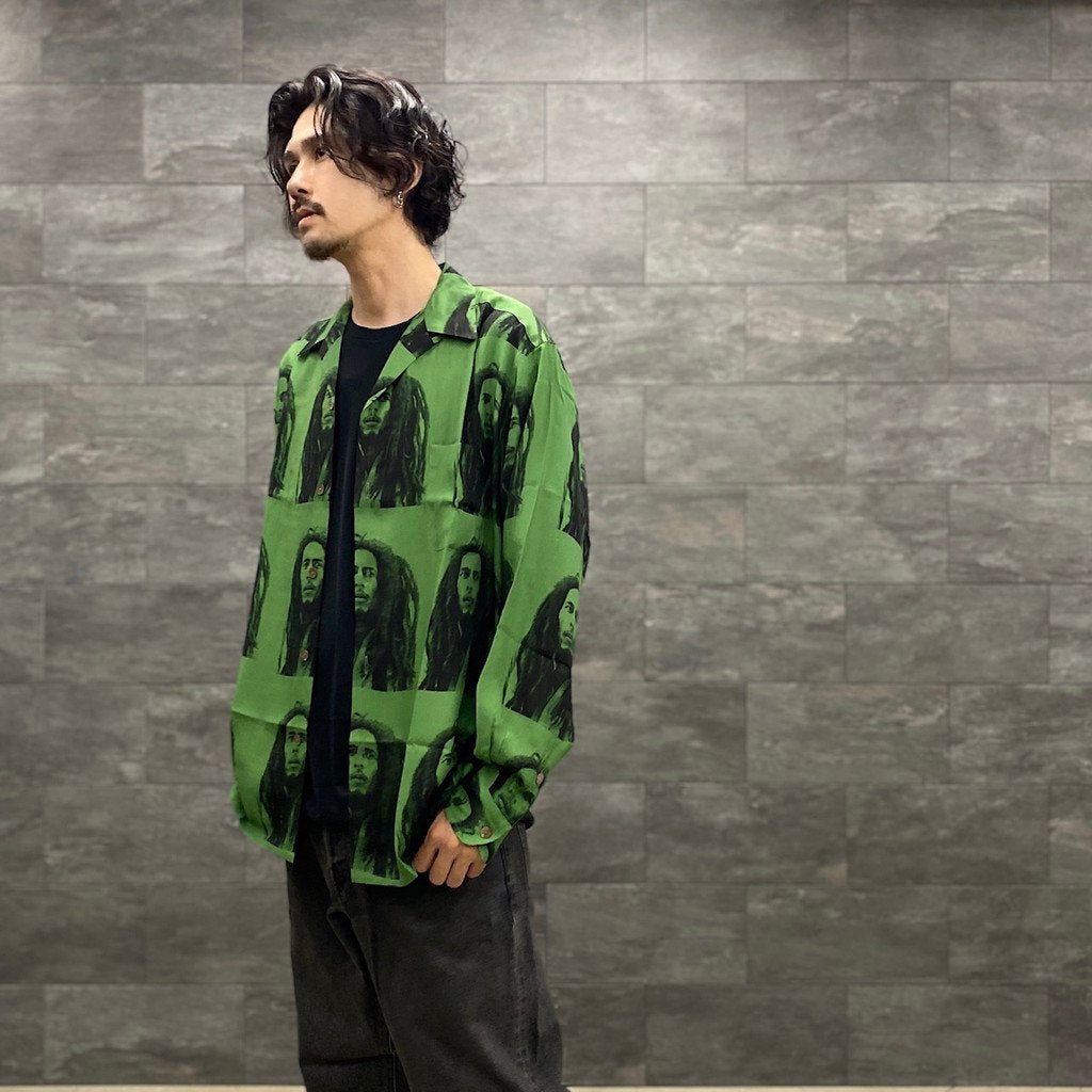 BOB MARLEY | HAWAIIAN SHIRT L/S -TYPE 2- #GREEN [BOBMARLEY-WM-HI06]