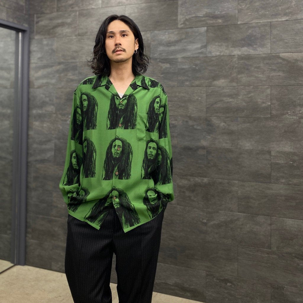 BOB MARLEY | HAWAIIAN SHIRT L/S -TYPE 2- #GREEN [BOBMARLEY-WM-HI06]