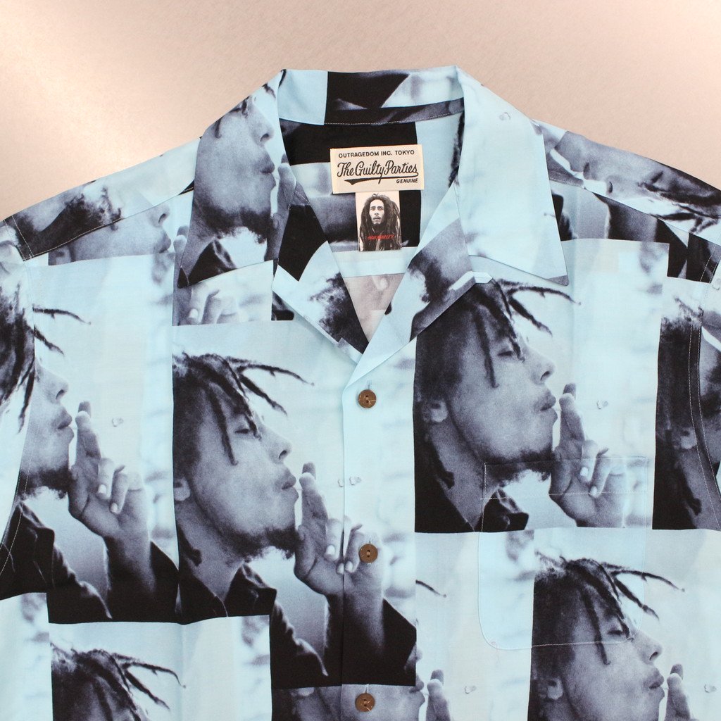 BOB MARLEY | HAWAIIAN SHIRT L/S -TYPE 1- #L-BLUE [BOBMARLEY-WM-HI05]