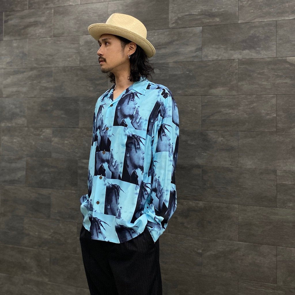 BOB MARLEY | HAWAIIAN SHIRT L/S -TYPE 1- #L-BLUE [BOBMARLEY-WM-HI05]