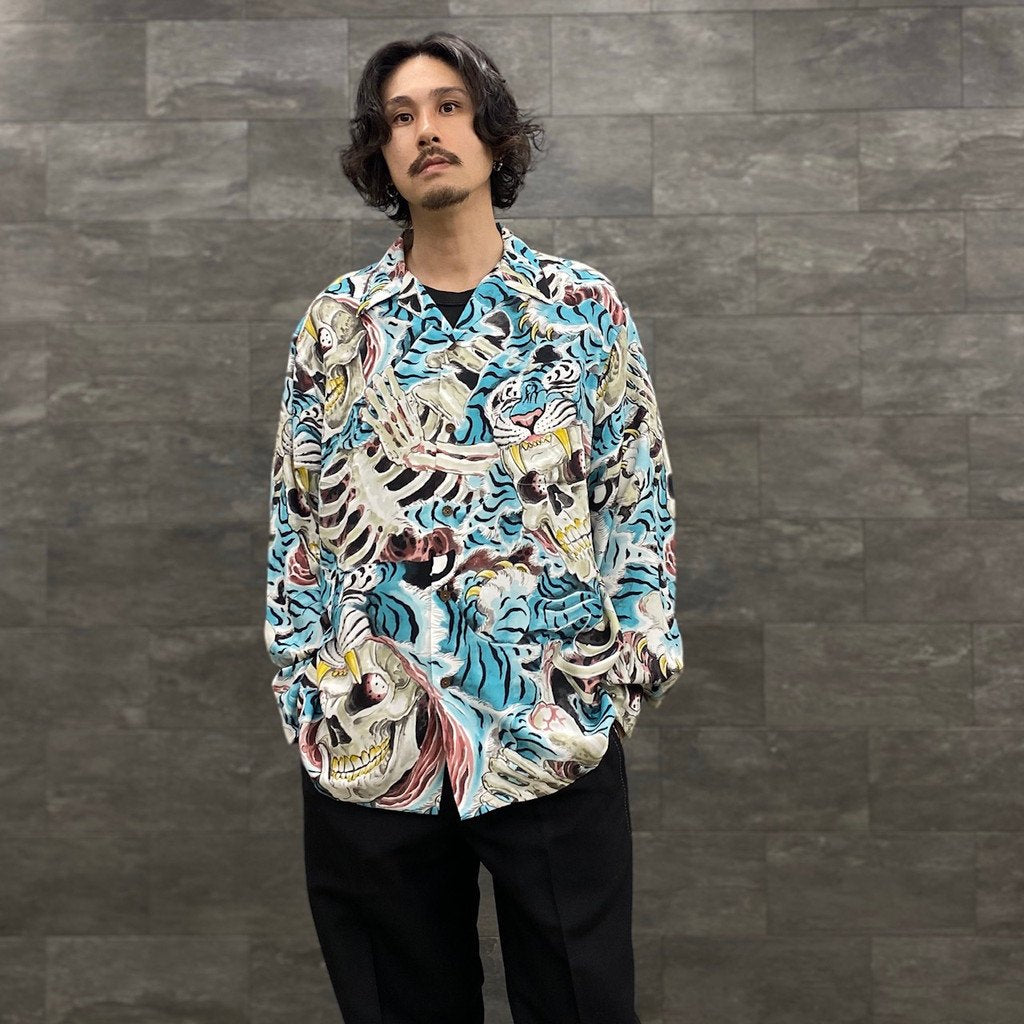 WACKO MARIA◇TIM LEHI/HAWAIIAN SHIRT L/S/TYPE2/シャツ/XL/ブルー