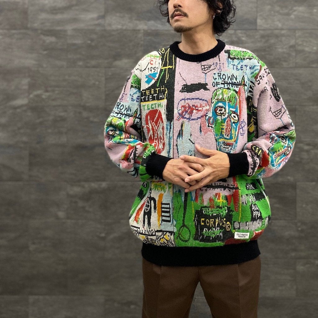 JEAN-MICHEL BASQUIAT | CREW NECK SWEATER -TYPE 3- #ONE [BASQUIAT-WM-KN03]