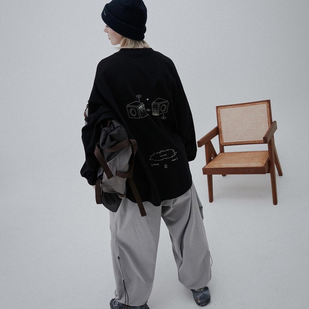 VI-G01T - "Check Box" L/S Graphic Tee #BLACK [GOOPI-22AW-OCT-4]