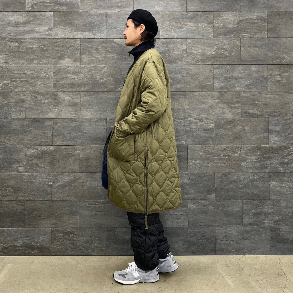 MILITARY V NECK ZIP DOWN COAT #D-OLIVE [TAION-101ZML-1LONG]