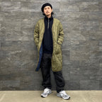 MILITARY V NECK ZIP DOWN COAT #D-OLIVE [TAION-101ZML-1LONG]