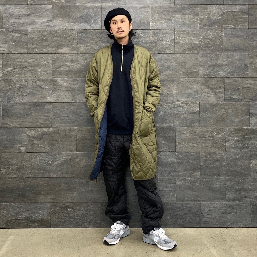 MILITARY V NECK ZIP DOWN COAT #D-OLIVE [TAION-101ZML-1LONG]