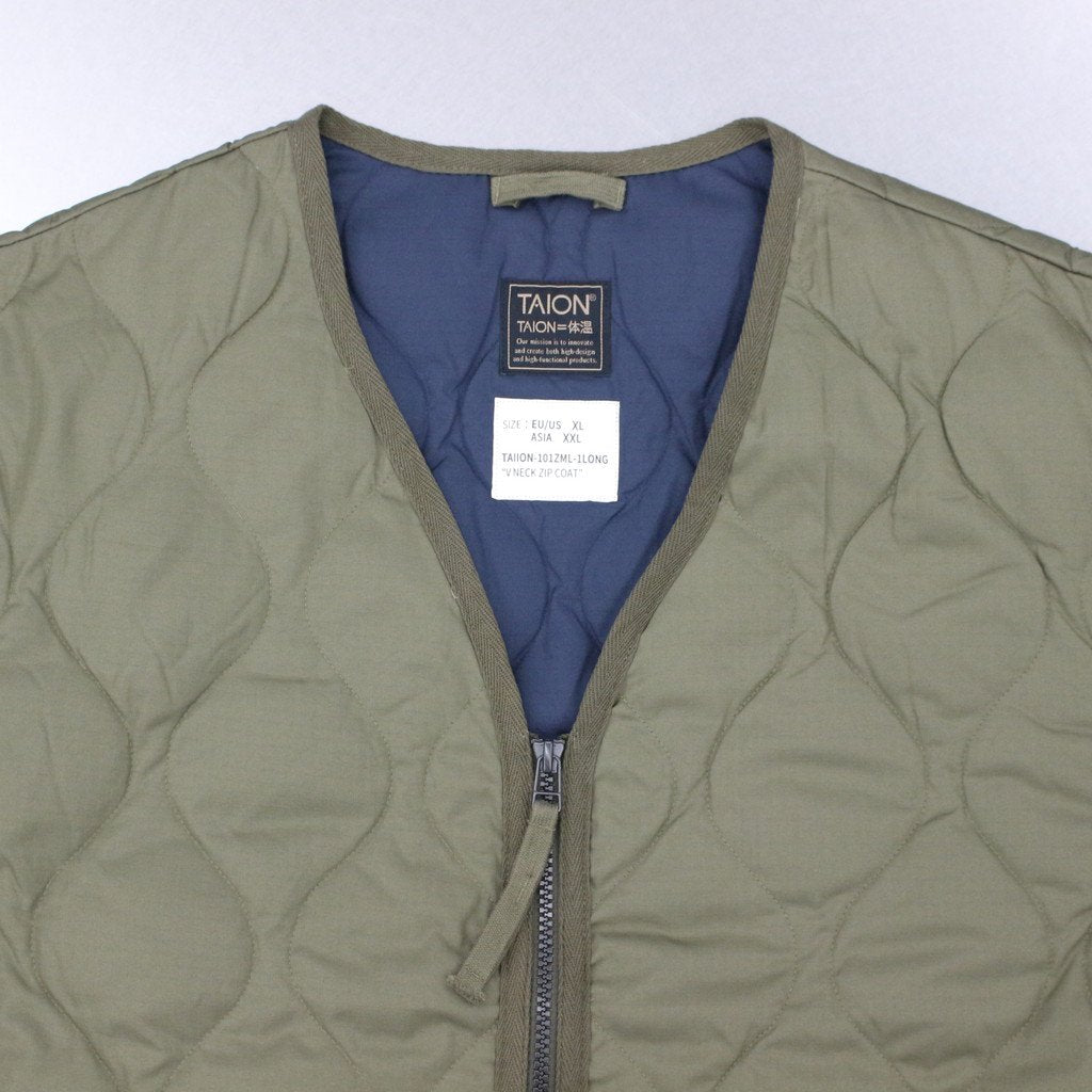 MILITARY V NECK ZIP DOWN COAT #D-OLIVE [TAION-101ZML-1LONG]