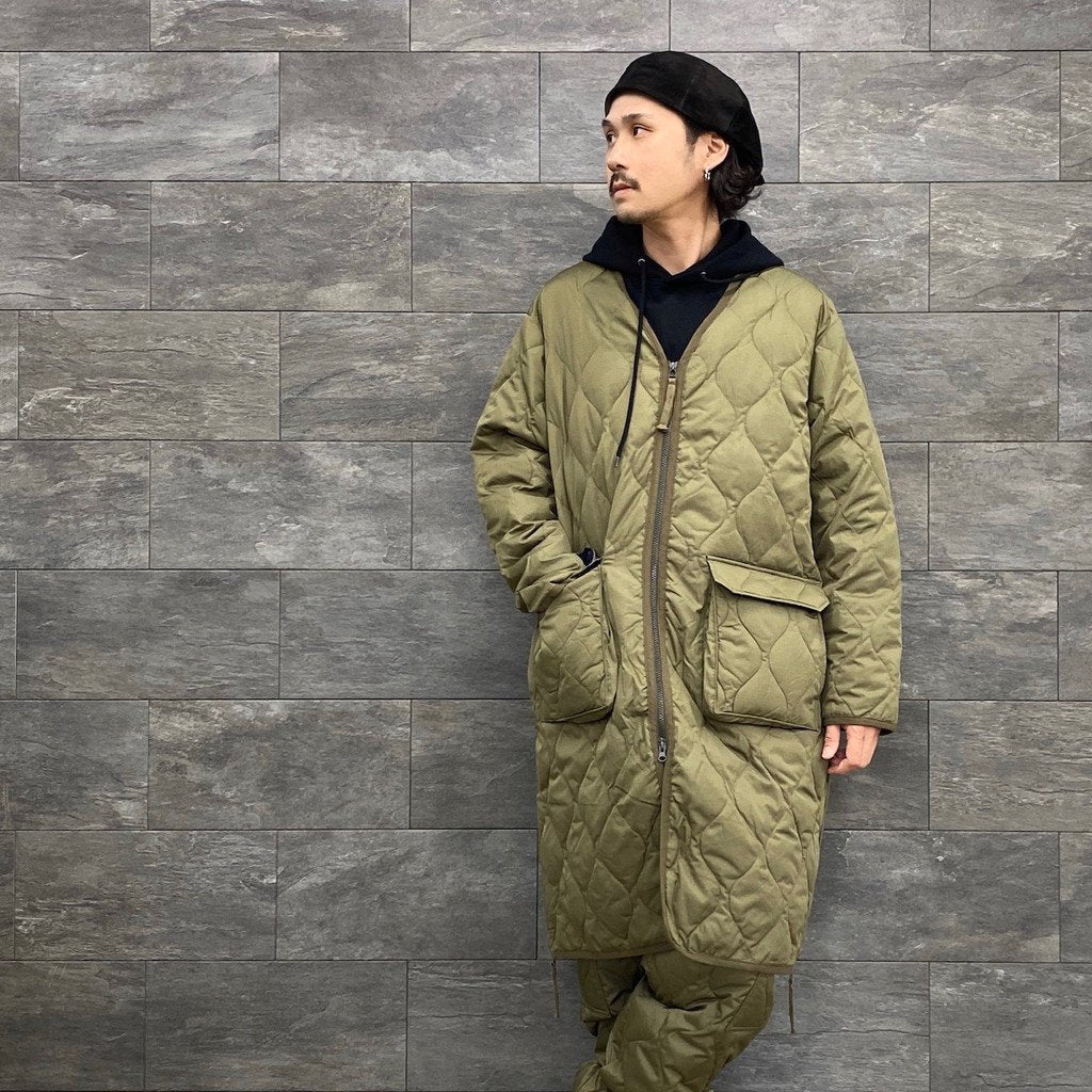 MILITARY V NECK ZIP DOWN COAT #D-OLIVE [TAION-101ZML-1LONG]
