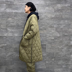 MILITARY V NECK ZIP DOWN COAT #D-OLIVE [TAION-101ZML-1LONG]