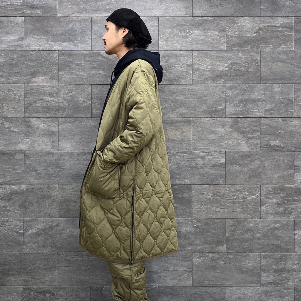 MILITARY V NECK ZIP DOWN COAT #D-OLIVE [TAION-101ZML-1LONG]