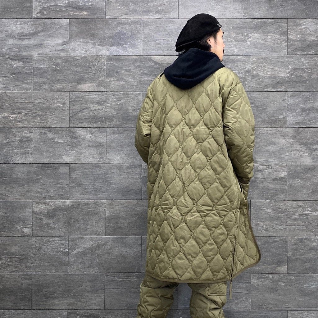 MILITARY V NECK ZIP DOWN COAT #D-OLIVE [TAION-101ZML-1LONG]