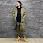 MILITARY V NECK ZIP DOWN COAT #D-OLIVE [TAION-101ZML-1LONG]