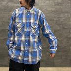 TECH ELBOW PATCH WORK SHIRT FLANNEL #BLUE CHECK [BE-87023]