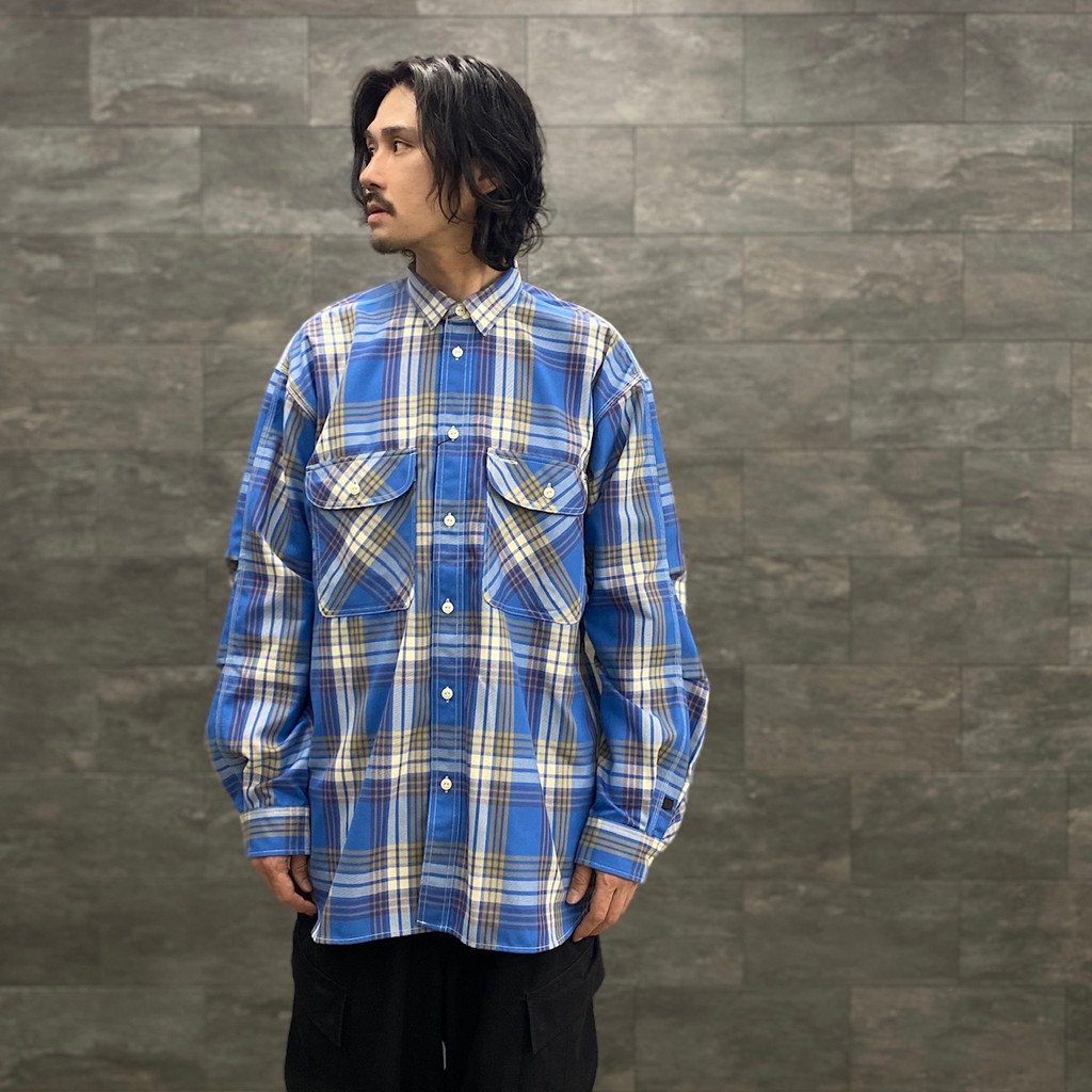 TECH ELBOW PATCH WORK SHIRT FLANNEL #BLUE CHECK [BE-87023]