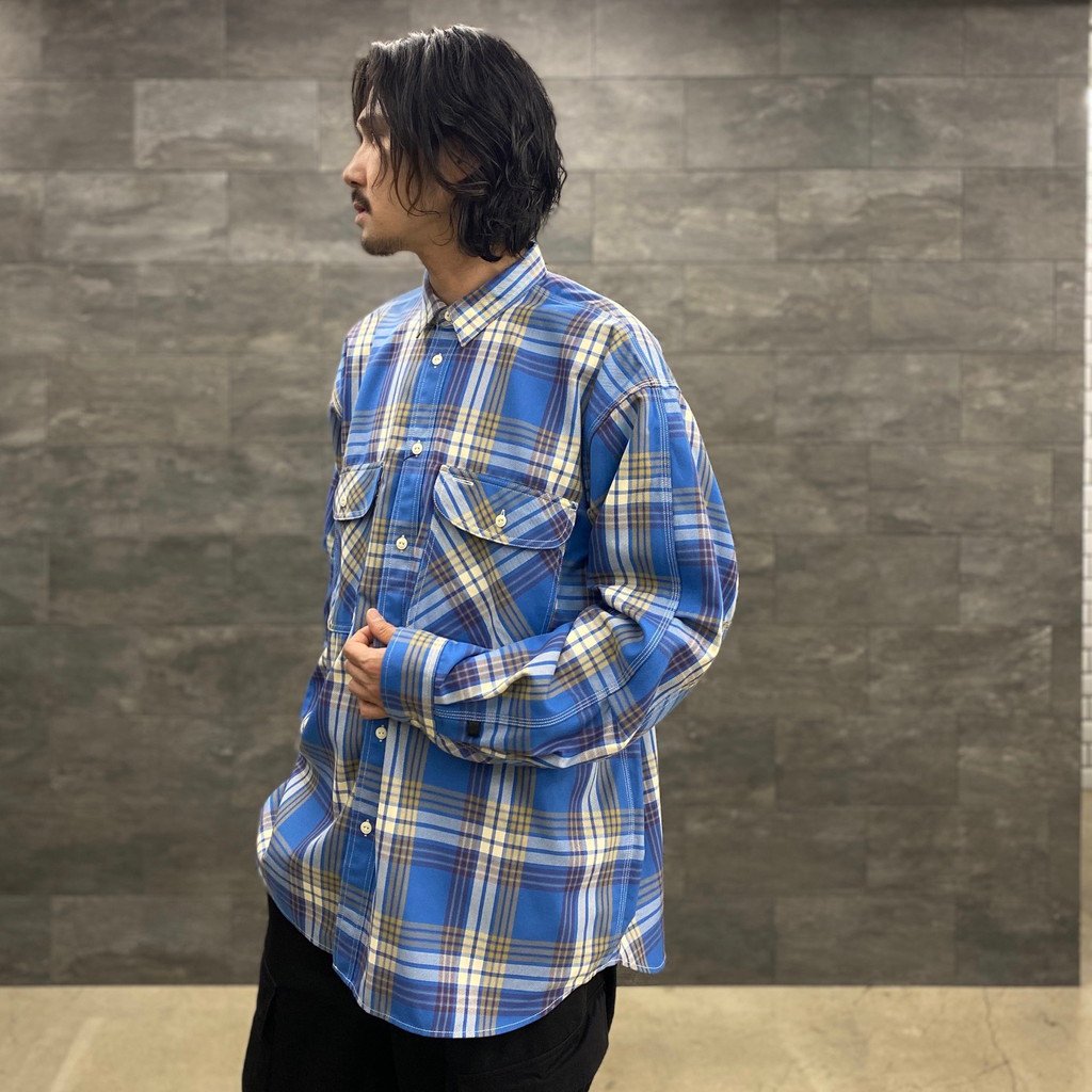 TECH ELBOW PATCH WORK SHIRT FLANNEL #BLUE CHECK [BE-87023]
