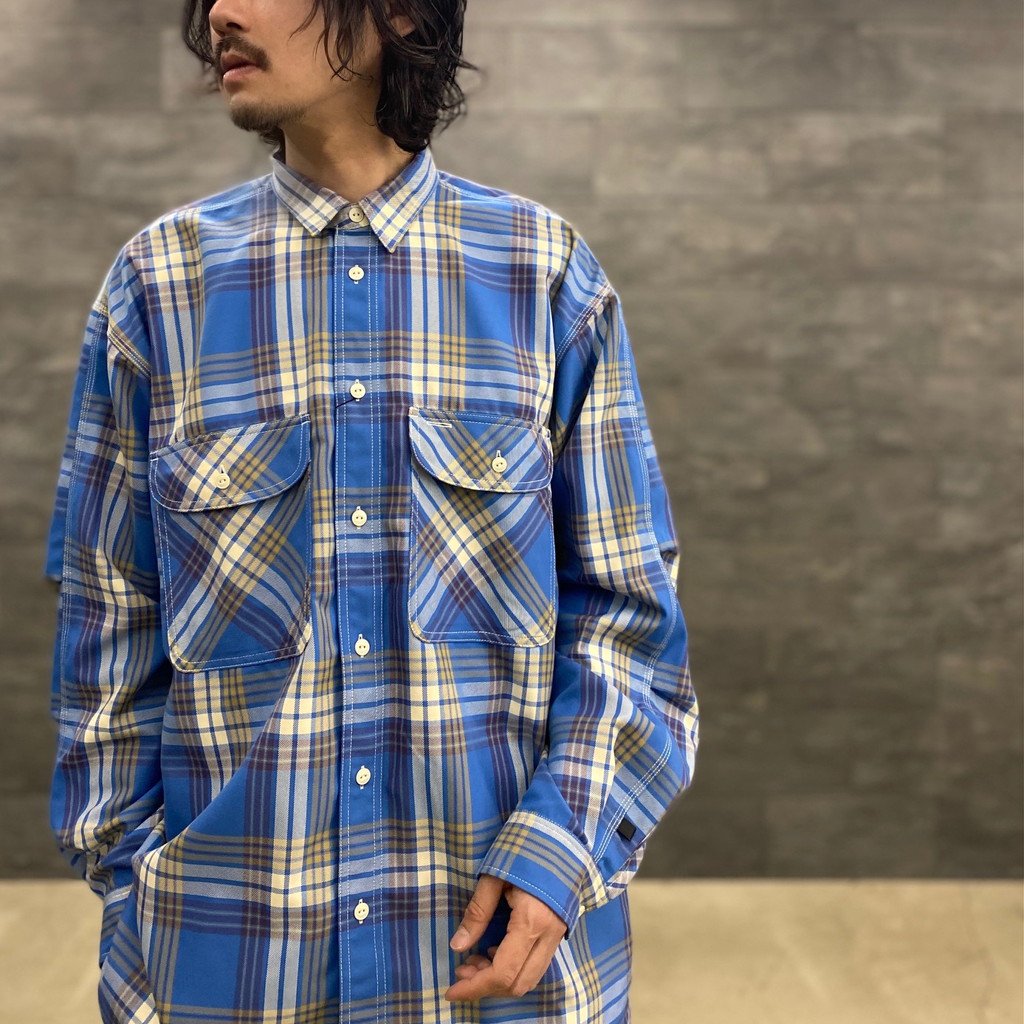 TECH ELBOW PATCH WORK SHIRT FLANNEL #BLUE CHECK [BE-87023]
