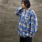 TECH ELBOW PATCH WORK SHIRT FLANNEL #BLUE CHECK [BE-87023]