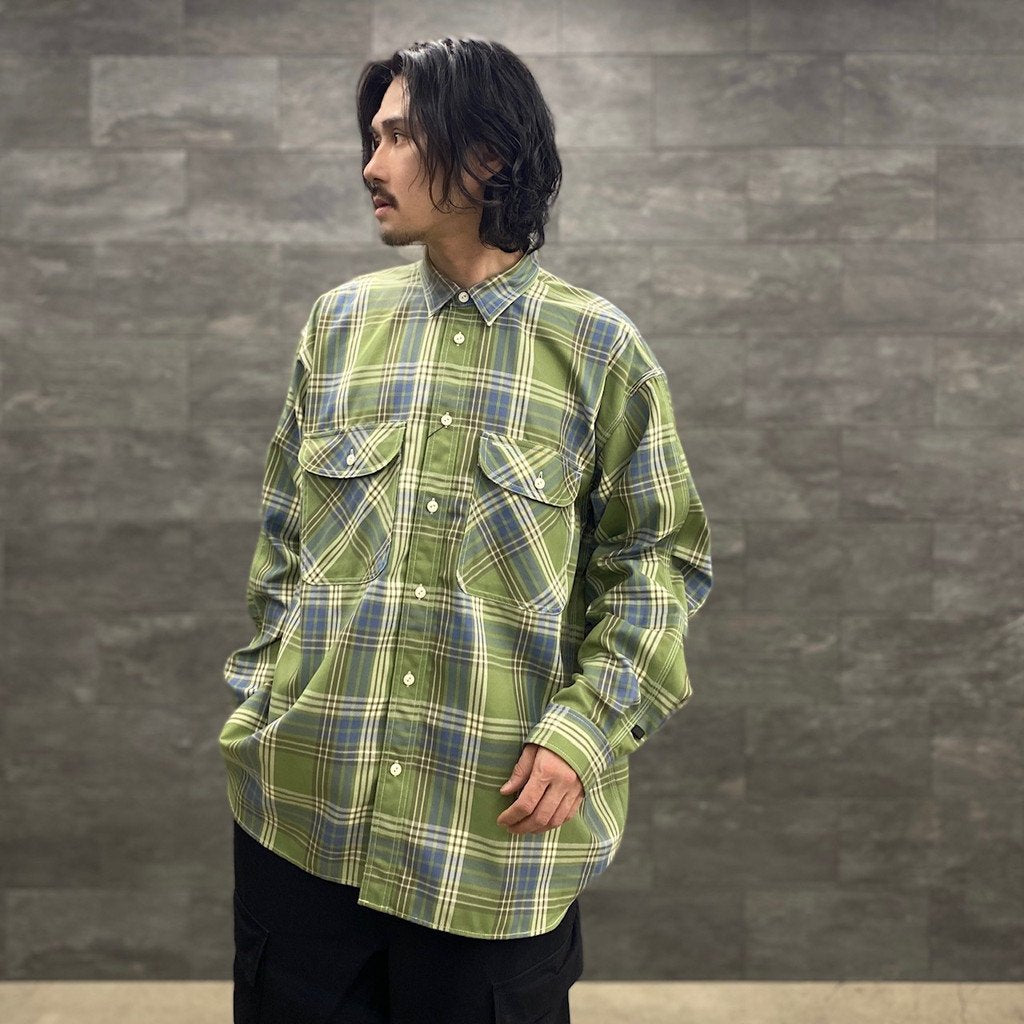 TECH ELBOW PATCH WORK SHIRT FLANNEL #GREEN CHECK [BE-87023]