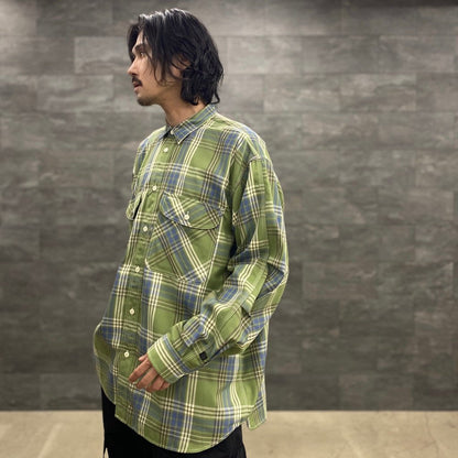 TECH ELBOW PATCH WORK SHIRTS FLANNEL #GREEN CHECK [BE-87023]