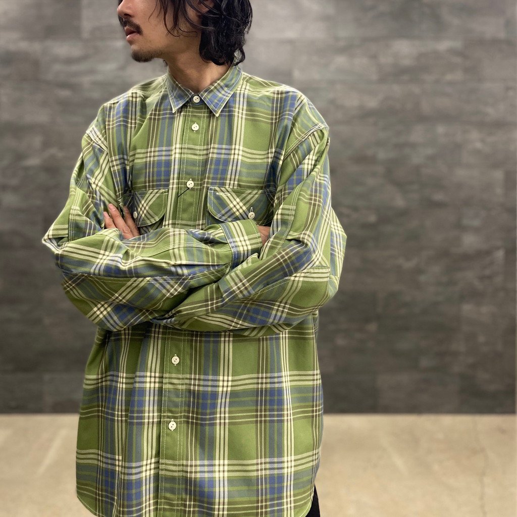 TECH ELBOW PATCH WORK SHIRT FLANNEL #GREEN CHECK [BE-87023]